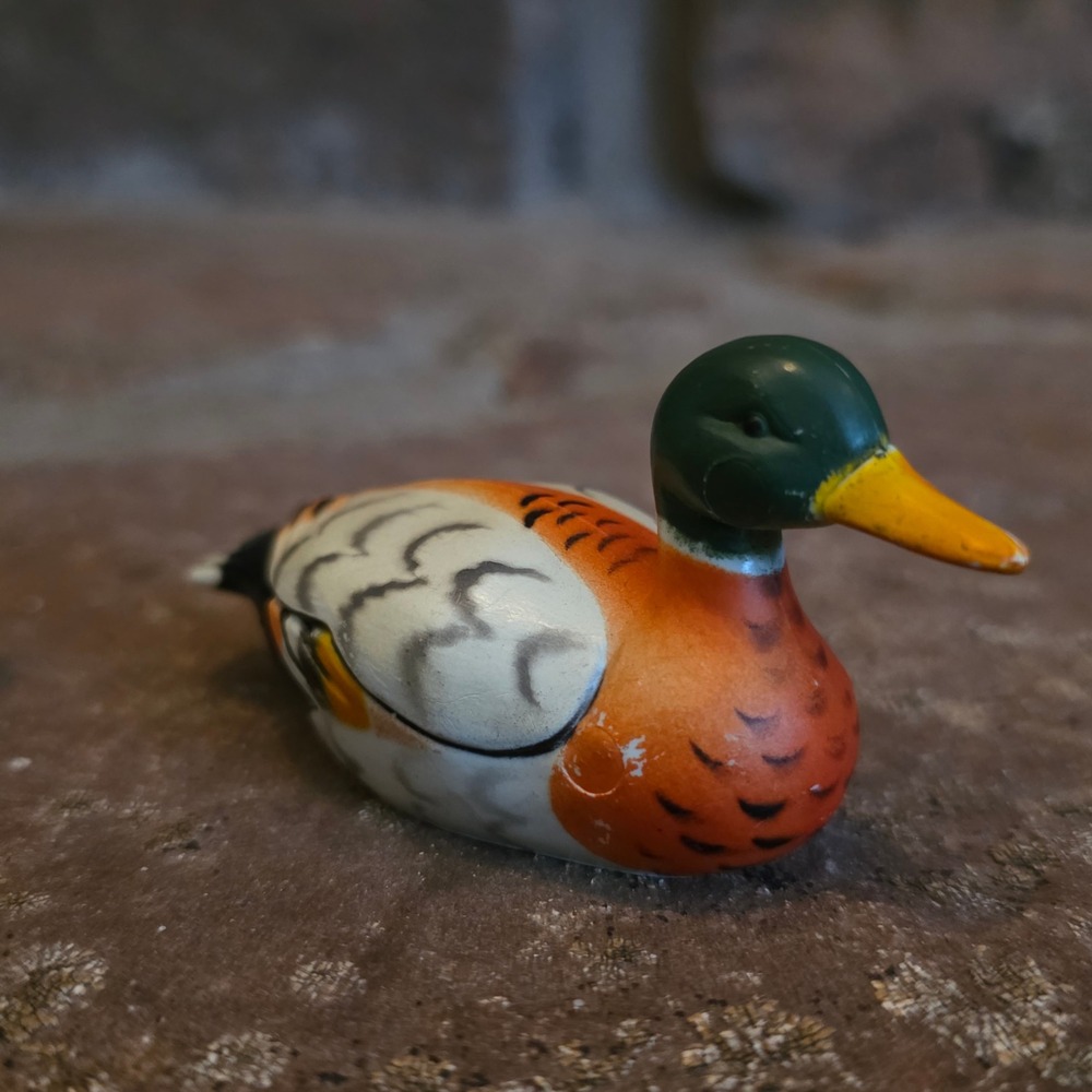 Miniature Mallard Duck Figurine Hand Painted Drake Green Head Bird Collectible